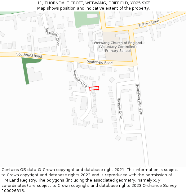 11, THORNDALE CROFT, WETWANG, DRIFFIELD, YO25 9XZ: Location map and indicative extent of plot