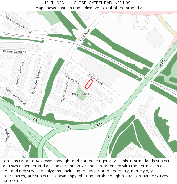 11, THORNHILL CLOSE, GATESHEAD, NE11 9SH: Location map and indicative extent of plot