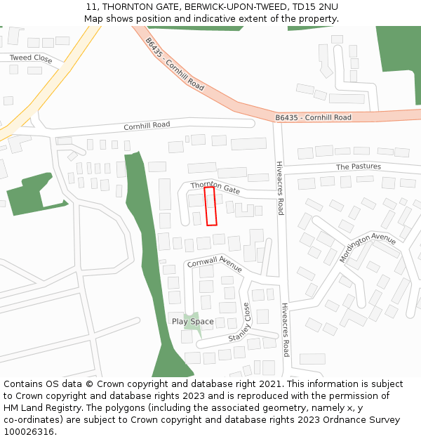 11, THORNTON GATE, BERWICK-UPON-TWEED, TD15 2NU: Location map and indicative extent of plot