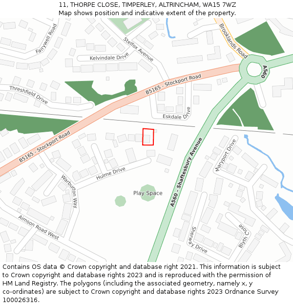 11, THORPE CLOSE, TIMPERLEY, ALTRINCHAM, WA15 7WZ: Location map and indicative extent of plot