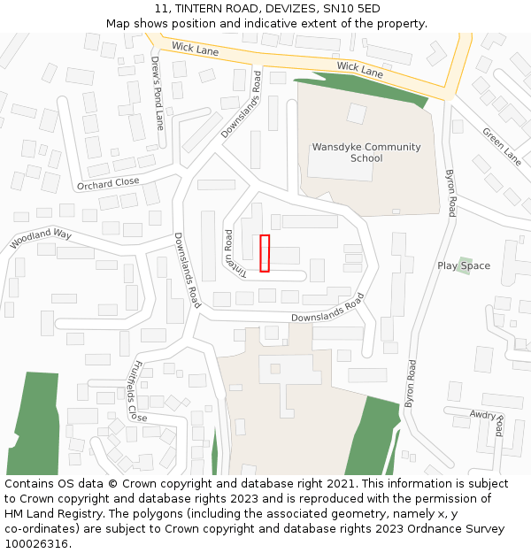 11, TINTERN ROAD, DEVIZES, SN10 5ED: Location map and indicative extent of plot