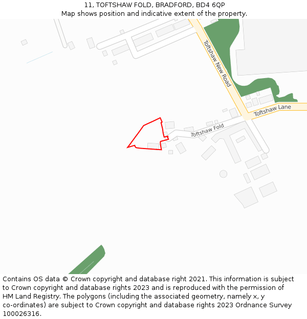 11, TOFTSHAW FOLD, BRADFORD, BD4 6QP: Location map and indicative extent of plot