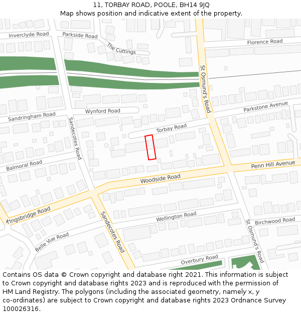 11, TORBAY ROAD, POOLE, BH14 9JQ: Location map and indicative extent of plot