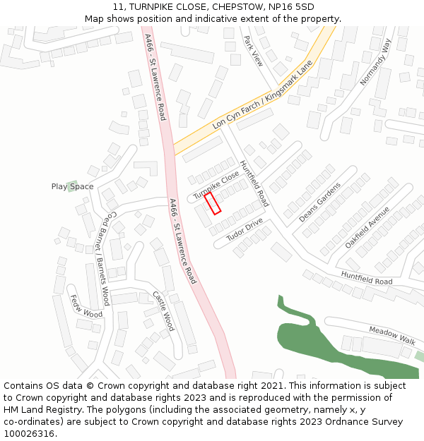 11, TURNPIKE CLOSE, CHEPSTOW, NP16 5SD: Location map and indicative extent of plot