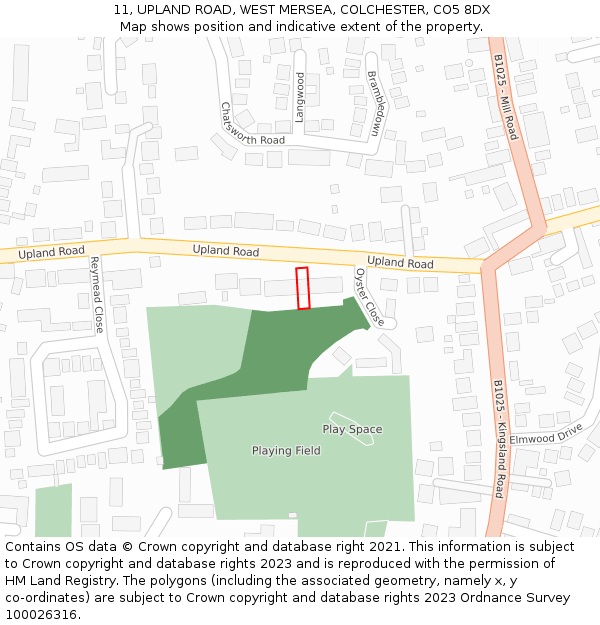 11, UPLAND ROAD, WEST MERSEA, COLCHESTER, CO5 8DX: Location map and indicative extent of plot