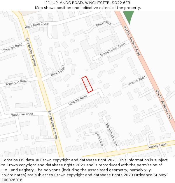 11, UPLANDS ROAD, WINCHESTER, SO22 6ER: Location map and indicative extent of plot