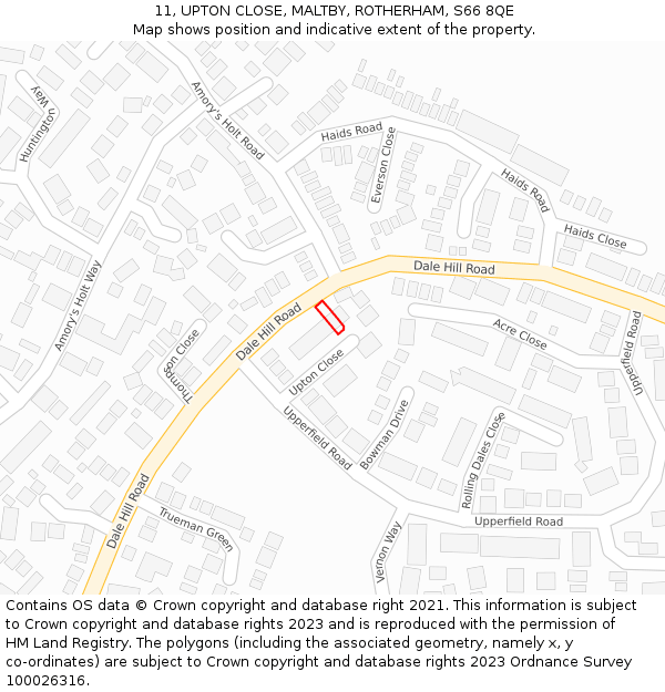 11, UPTON CLOSE, MALTBY, ROTHERHAM, S66 8QE: Location map and indicative extent of plot