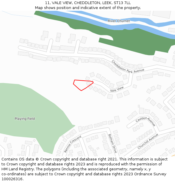 11, VALE VIEW, CHEDDLETON, LEEK, ST13 7LL: Location map and indicative extent of plot