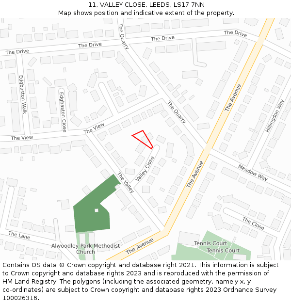 11, VALLEY CLOSE, LEEDS, LS17 7NN: Location map and indicative extent of plot