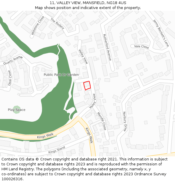 11, VALLEY VIEW, MANSFIELD, NG18 4US: Location map and indicative extent of plot