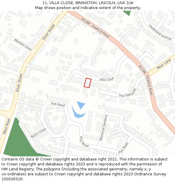 11, VILLA CLOSE, BRANSTON, LINCOLN, LN4 1LW: Location map and indicative extent of plot