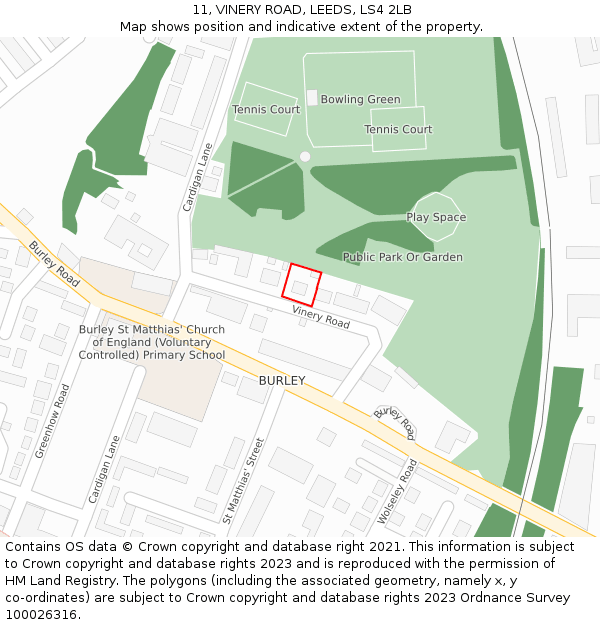 11, VINERY ROAD, LEEDS, LS4 2LB: Location map and indicative extent of plot