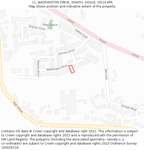 11, WADDINGTON DRIVE, SNAITH, GOOLE, DN14 9FA: Location map and indicative extent of plot