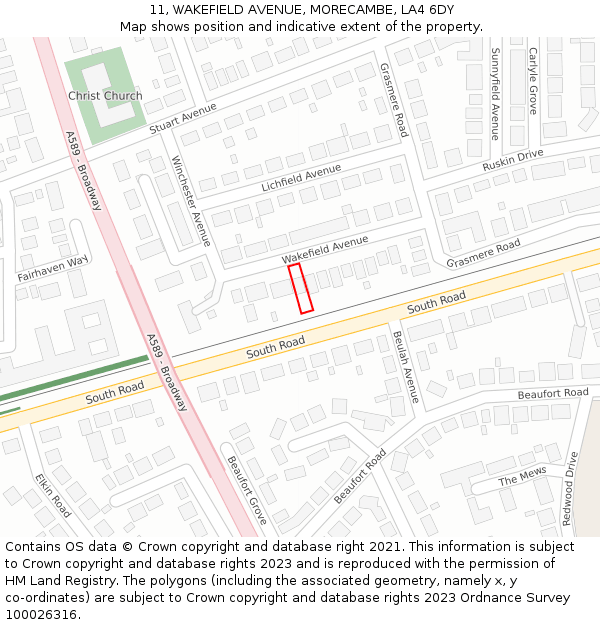 11, WAKEFIELD AVENUE, MORECAMBE, LA4 6DY: Location map and indicative extent of plot