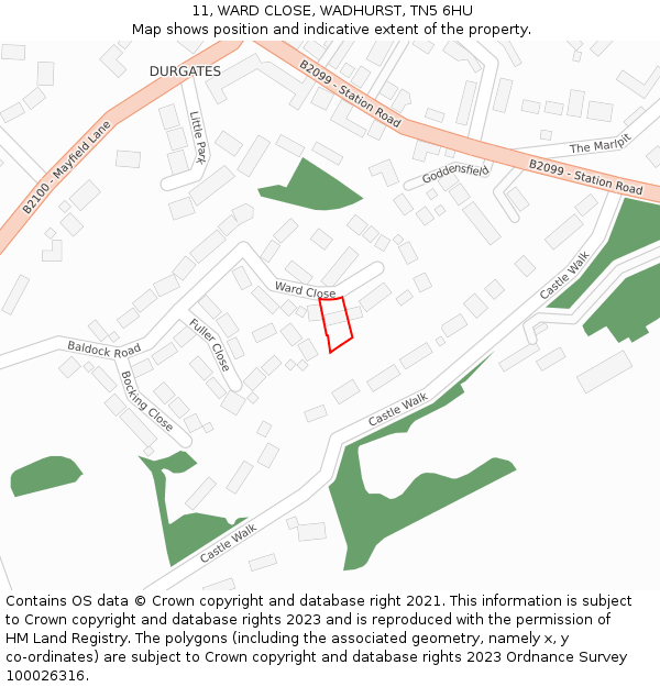 11, WARD CLOSE, WADHURST, TN5 6HU: Location map and indicative extent of plot