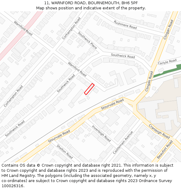 11, WARNFORD ROAD, BOURNEMOUTH, BH6 5PF: Location map and indicative extent of plot