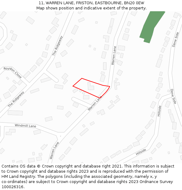 11, WARREN LANE, FRISTON, EASTBOURNE, BN20 0EW: Location map and indicative extent of plot