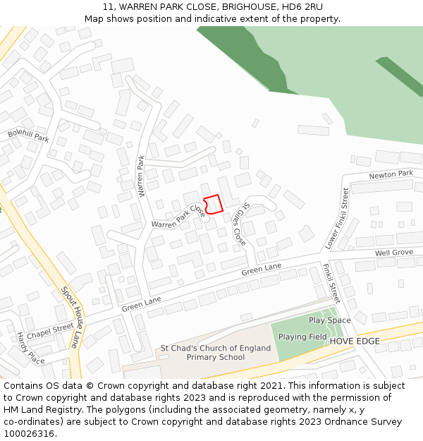 11, WARREN PARK CLOSE, BRIGHOUSE, HD6 2RU: Location map and indicative extent of plot