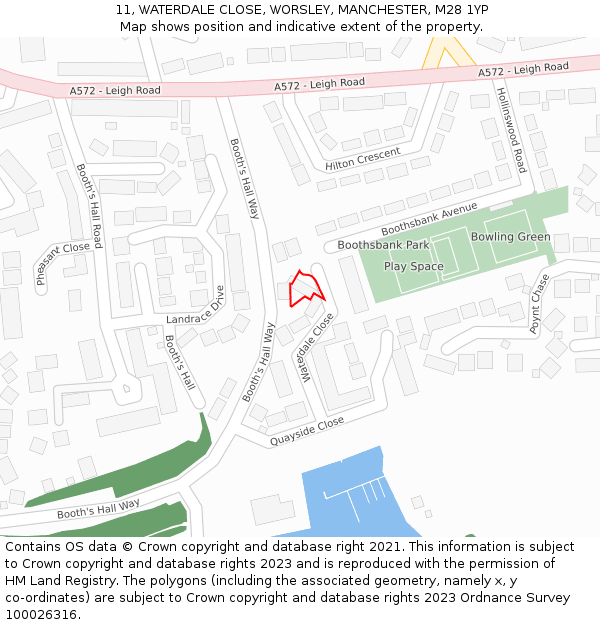 11, WATERDALE CLOSE, WORSLEY, MANCHESTER, M28 1YP: Location map and indicative extent of plot