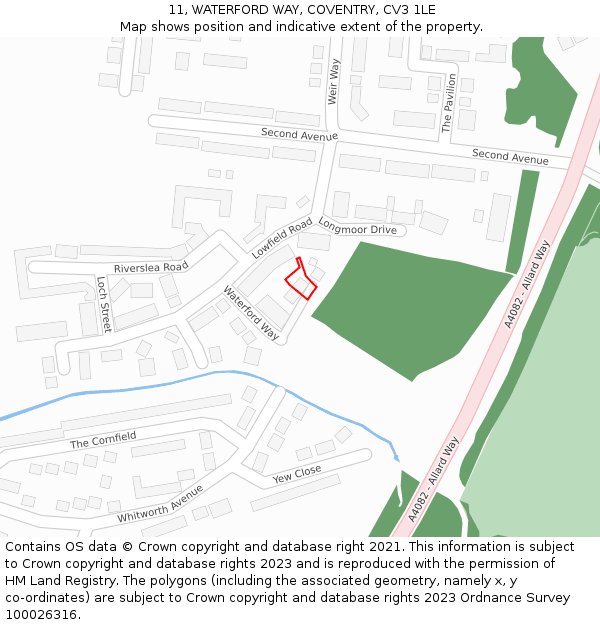 11, WATERFORD WAY, COVENTRY, CV3 1LE: Location map and indicative extent of plot