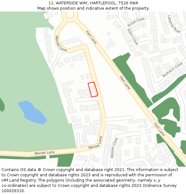 11, WATERSIDE WAY, HARTLEPOOL, TS26 0WA: Location map and indicative extent of plot