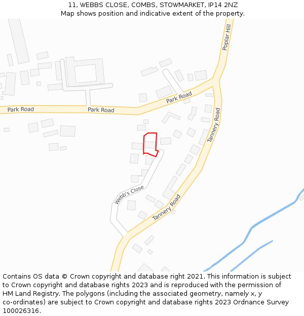 11, WEBBS CLOSE, COMBS, STOWMARKET, IP14 2NZ: Location map and indicative extent of plot