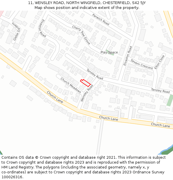 11, WENSLEY ROAD, NORTH WINGFIELD, CHESTERFIELD, S42 5JY: Location map and indicative extent of plot