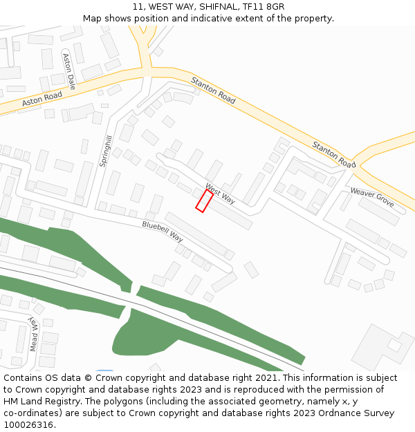 11, WEST WAY, SHIFNAL, TF11 8GR: Location map and indicative extent of plot