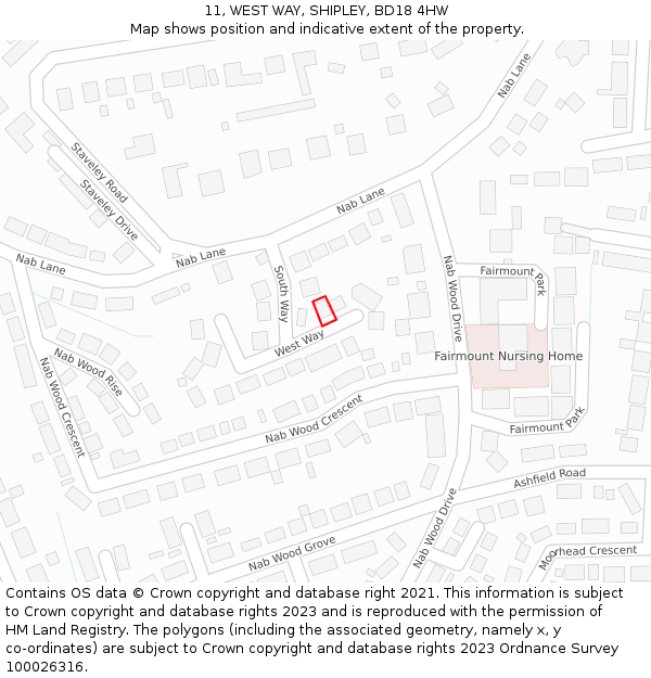 11, WEST WAY, SHIPLEY, BD18 4HW: Location map and indicative extent of plot