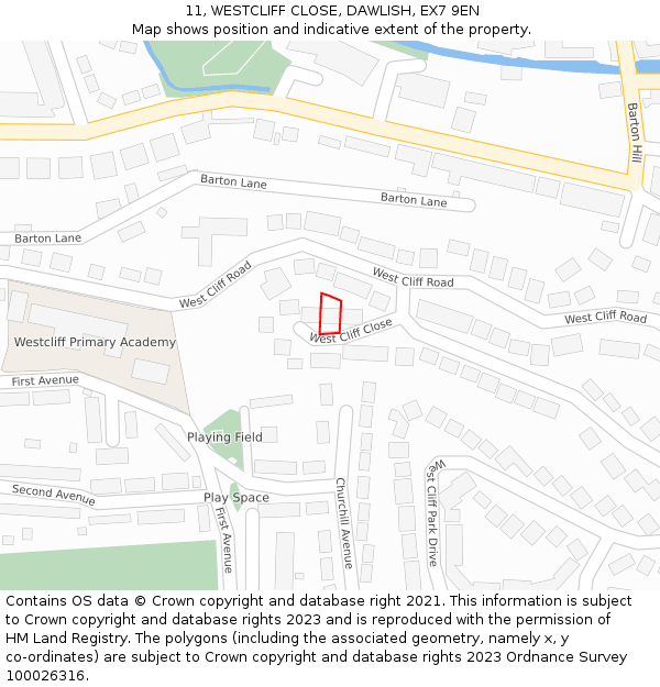 11, WESTCLIFF CLOSE, DAWLISH, EX7 9EN: Location map and indicative extent of plot