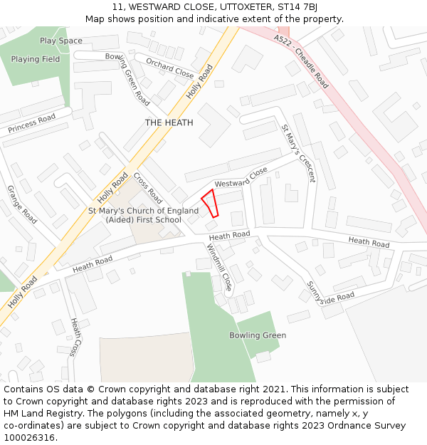 11, WESTWARD CLOSE, UTTOXETER, ST14 7BJ: Location map and indicative extent of plot