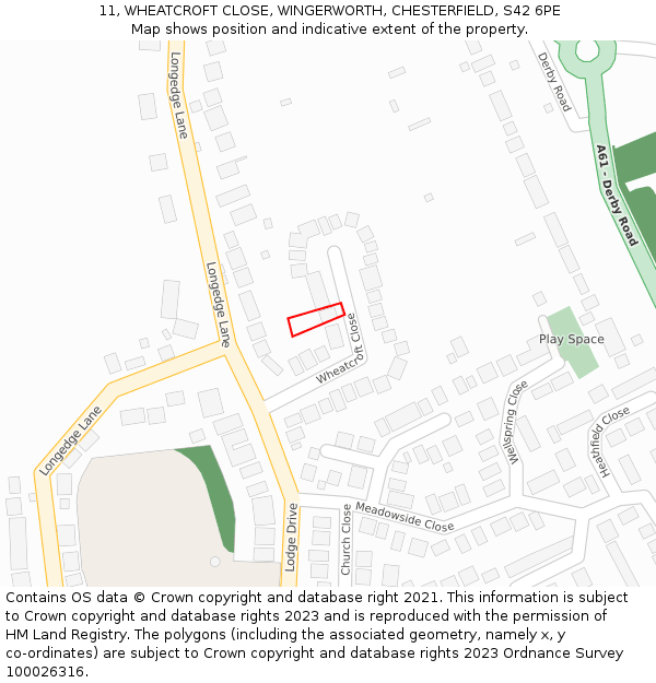 11, WHEATCROFT CLOSE, WINGERWORTH, CHESTERFIELD, S42 6PE: Location map and indicative extent of plot