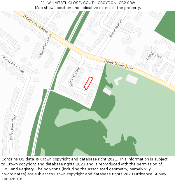 11, WHIMBREL CLOSE, SOUTH CROYDON, CR2 0RW: Location map and indicative extent of plot