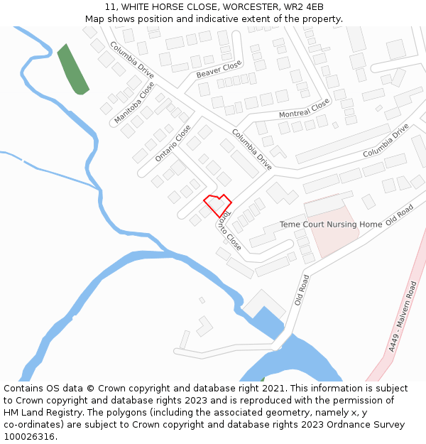 11, WHITE HORSE CLOSE, WORCESTER, WR2 4EB: Location map and indicative extent of plot