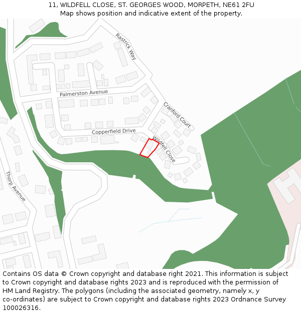 11, WILDFELL CLOSE, ST. GEORGES WOOD, MORPETH, NE61 2FU: Location map and indicative extent of plot