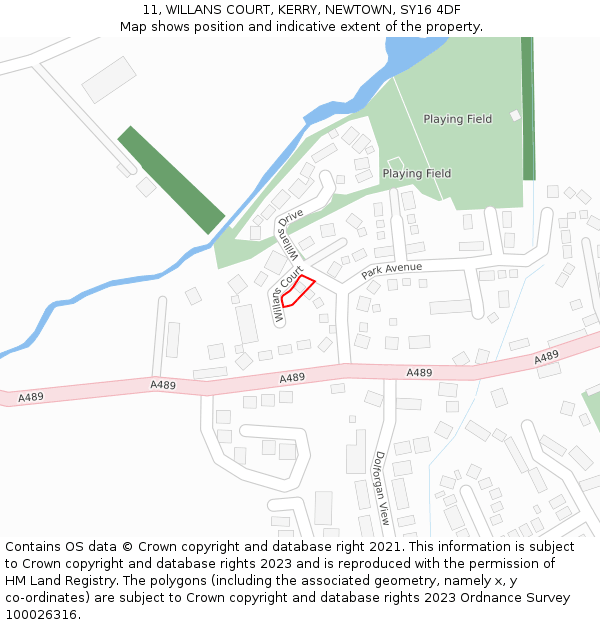 11, WILLANS COURT, KERRY, NEWTOWN, SY16 4DF: Location map and indicative extent of plot