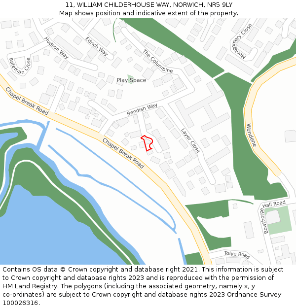 11, WILLIAM CHILDERHOUSE WAY, NORWICH, NR5 9LY: Location map and indicative extent of plot