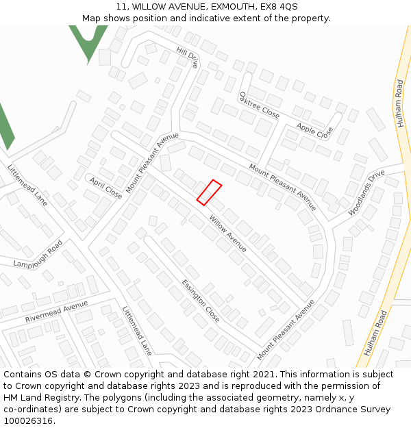 11, WILLOW AVENUE, EXMOUTH, EX8 4QS: Location map and indicative extent of plot