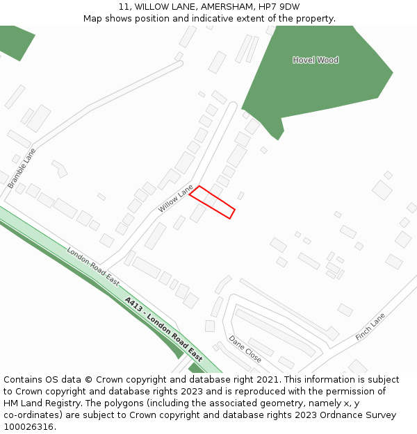 11, WILLOW LANE, AMERSHAM, HP7 9DW: Location map and indicative extent of plot