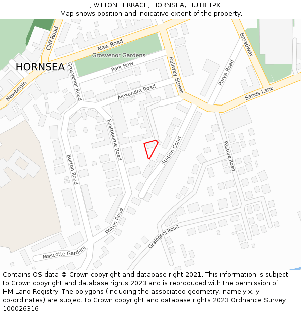 11, WILTON TERRACE, HORNSEA, HU18 1PX: Location map and indicative extent of plot