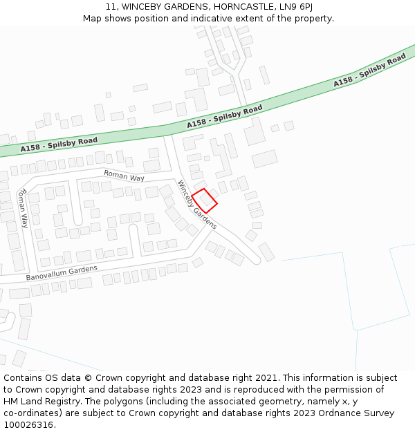 11, WINCEBY GARDENS, HORNCASTLE, LN9 6PJ: Location map and indicative extent of plot