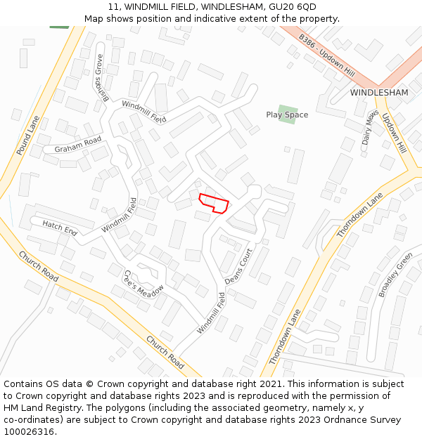 11, WINDMILL FIELD, WINDLESHAM, GU20 6QD: Location map and indicative extent of plot