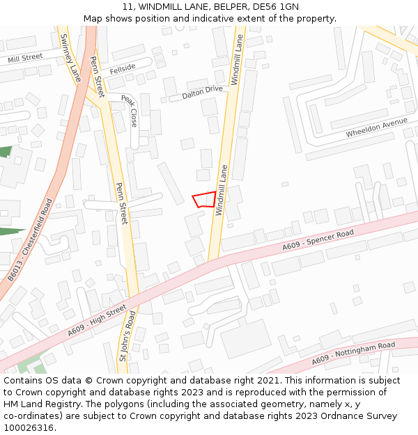 11, WINDMILL LANE, BELPER, DE56 1GN: Location map and indicative extent of plot