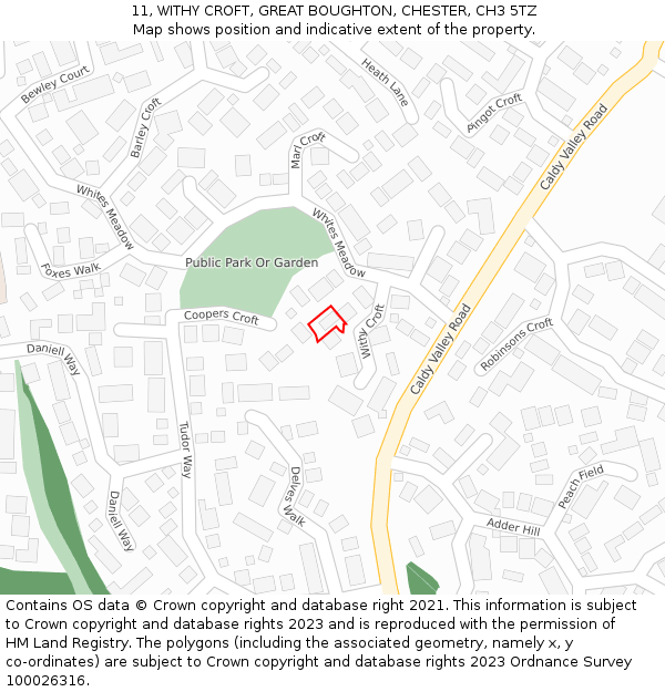 11, WITHY CROFT, GREAT BOUGHTON, CHESTER, CH3 5TZ: Location map and indicative extent of plot