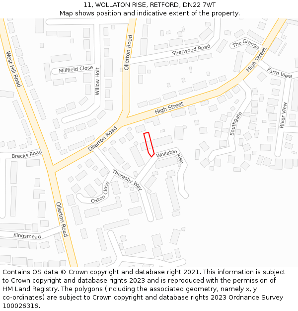 11, WOLLATON RISE, RETFORD, DN22 7WT: Location map and indicative extent of plot