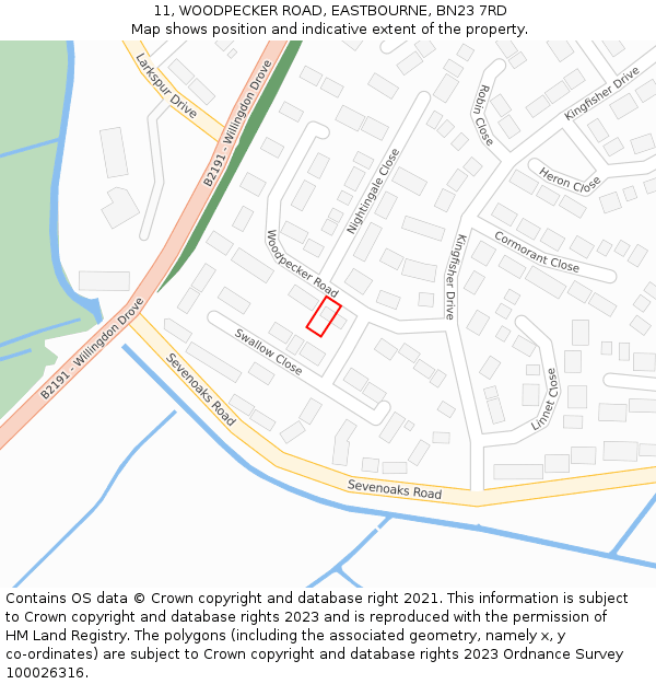 11, WOODPECKER ROAD, EASTBOURNE, BN23 7RD: Location map and indicative extent of plot