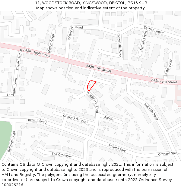 11, WOODSTOCK ROAD, KINGSWOOD, BRISTOL, BS15 9UB: Location map and indicative extent of plot