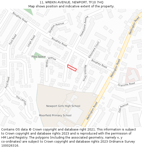 11, WREKIN AVENUE, NEWPORT, TF10 7HQ: Location map and indicative extent of plot