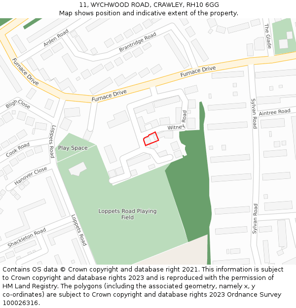 11, WYCHWOOD ROAD, CRAWLEY, RH10 6GG: Location map and indicative extent of plot