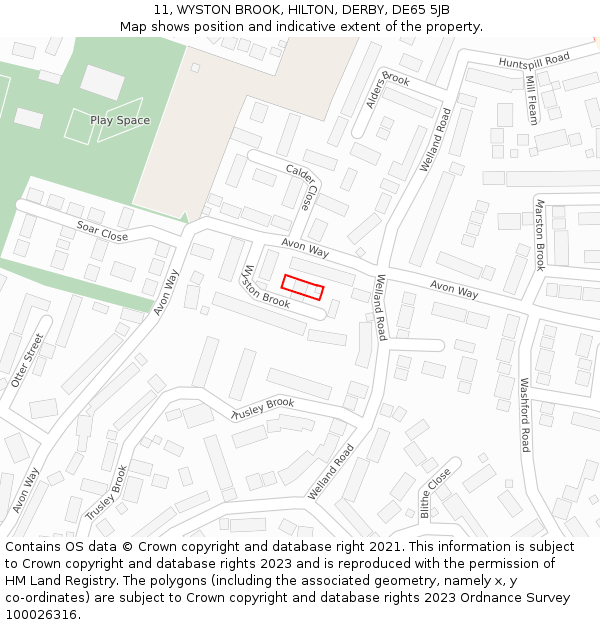 11, WYSTON BROOK, HILTON, DERBY, DE65 5JB: Location map and indicative extent of plot